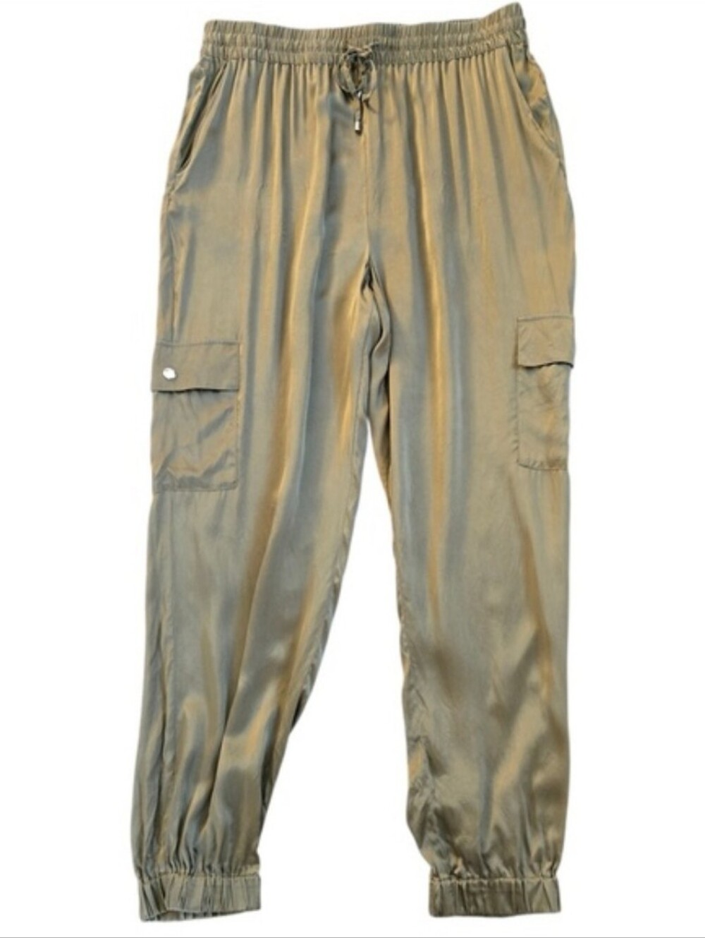 Joie Yolanda Women's Cargo Jogger Pants in Olive 100% Silk - L - Picture 2 of 8